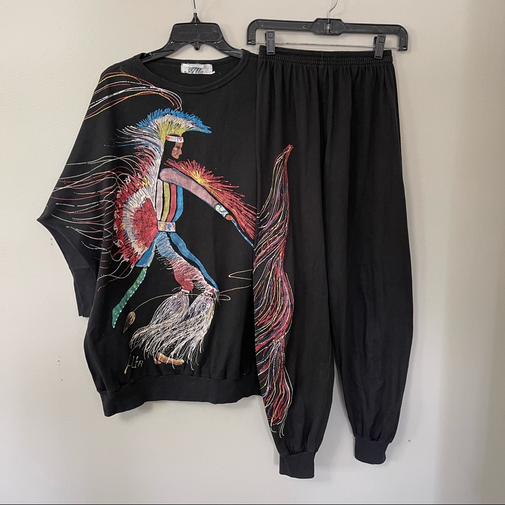 Vintage ALTA  Native American Graphic Print 2 Piece Set Women Sz M-L Made In USA